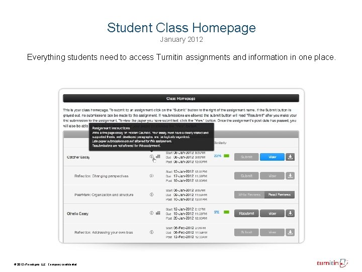 Student Class Homepage January 2012 Everything students need to access Turnitin assignments and information Student Class Homepage January 2012 Everything students need to access Turnitin assignments and information
