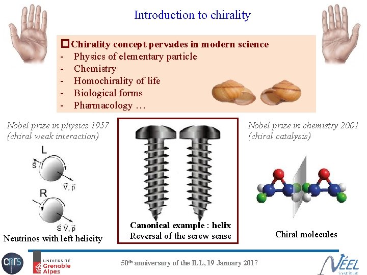 Introduction to chirality �Chirality concept pervades in modern science - Physics of elementary particle