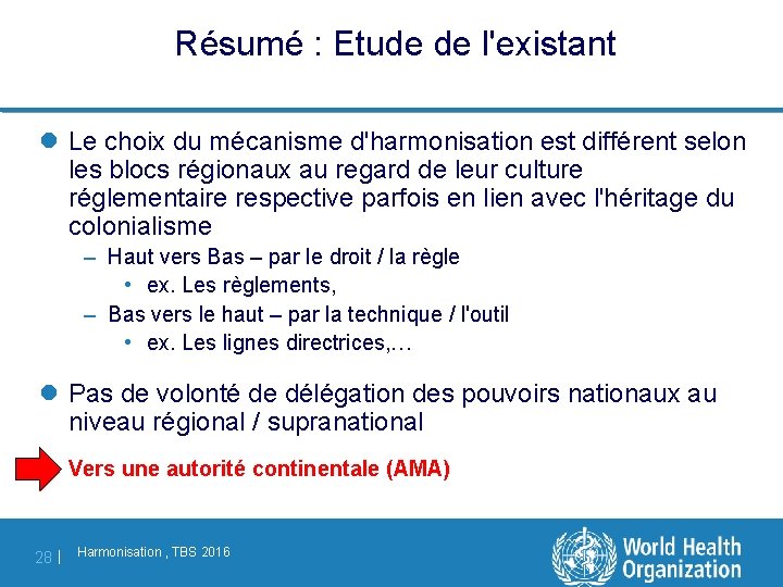 Résumé : Etude de l'existant l Le choix du mécanisme d'harmonisation est différent selon