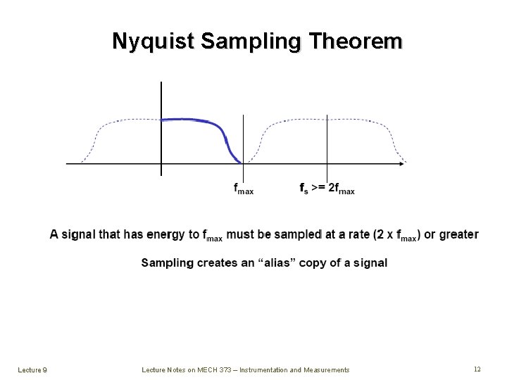 Nyquist Sampling Theorem Lecture 9 Lecture Notes on MECH 373 – Instrumentation and Measurements