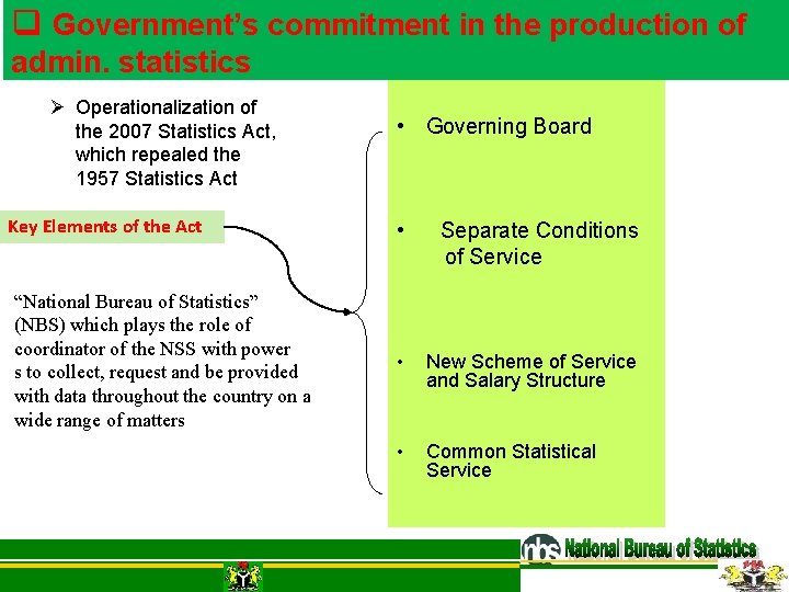 q Government’s commitment in the production of admin. statistics Ø Operationalization of the 2007 q Government’s commitment in the production of admin. statistics Ø Operationalization of the 2007