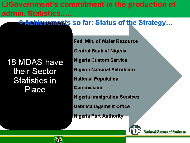 q. Government’s commitment in the production of admin. Statistics…. . v Achievements so far: q. Government’s commitment in the production of admin. Statistics…. . v Achievements so far: