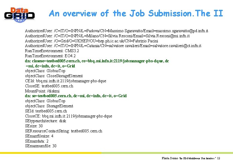 An overview of the Job Submission. The II Authorized. User: /C=IT/O=INFN/L=Padova/CN=Massimo Sgaravatto/Email=massimo. sgaravatto@pd. infn.