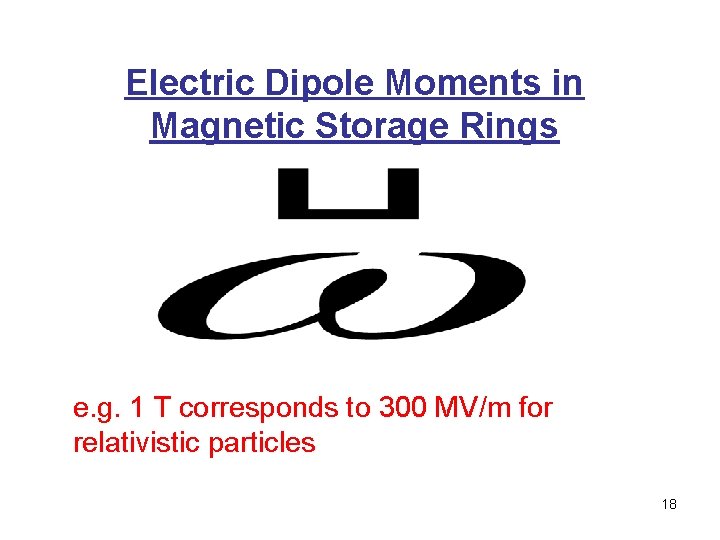 Electric Dipole Moments in Magnetic Storage Rings e. g. 1 T corresponds to 300