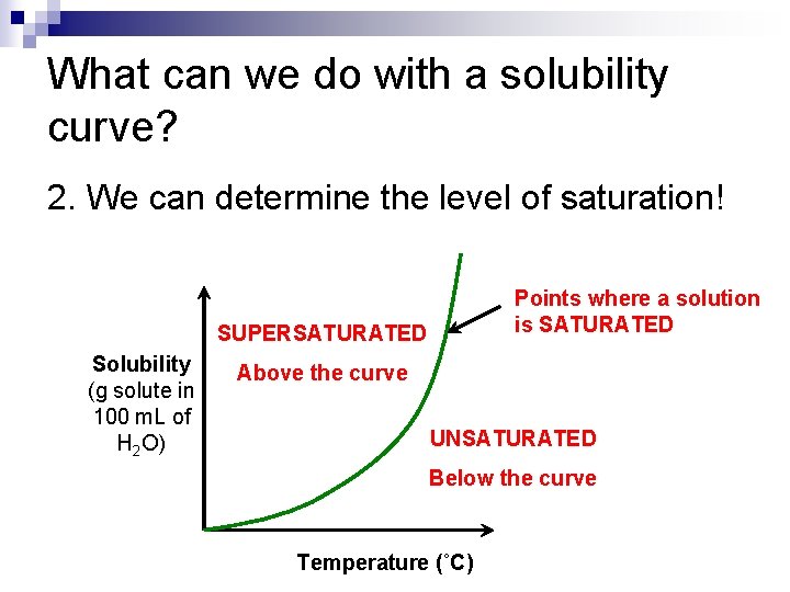 What can we do with a solubility curve? 2. We can determine the level