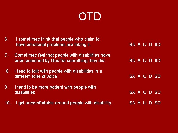 OTD 6. I sometimes think that people who claim to have emotional problems are