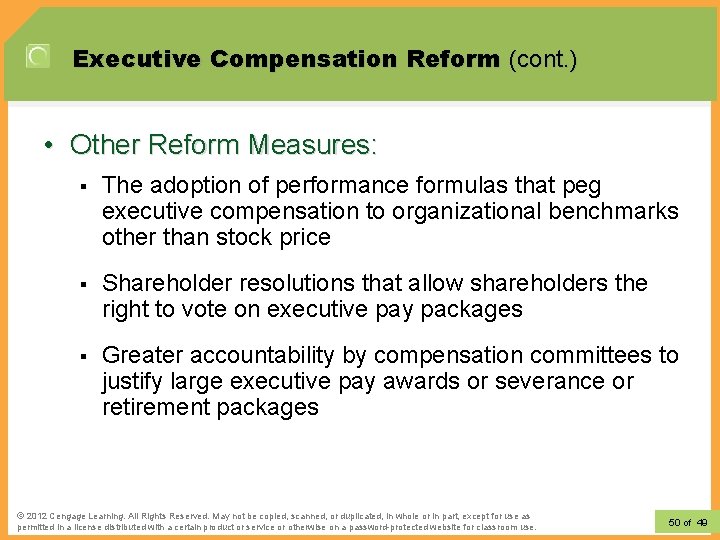 Executive Compensation Reform (cont. ) • Other Reform Measures: § The adoption of performance Executive Compensation Reform (cont. ) • Other Reform Measures: § The adoption of performance