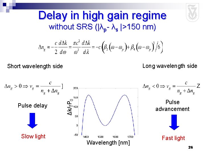 Delay in high gain regime without SRS (|λp- λs |>150 nm) Long wavelength side