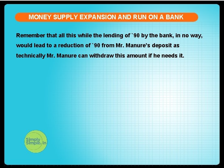 MONEY SUPPLY EXPANSION AND RUN ON A BANK Remember that all this while the