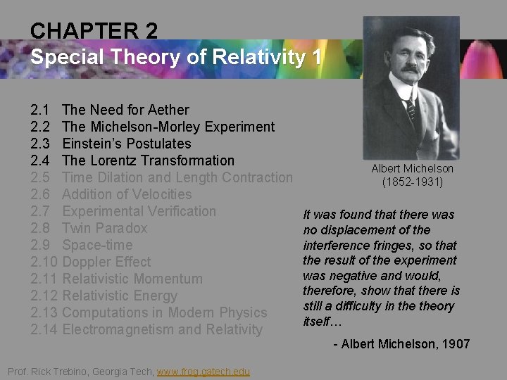 CHAPTER 2 Special Theory of Relativity 1 2. 1 The Need for Aether 2.