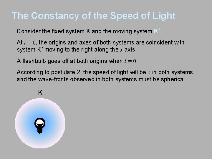 The Constancy of the Speed of Light Consider the fixed system K and the