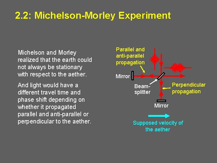 2. 2: Michelson-Morley Experiment Michelson and Morley realized that the earth could not always