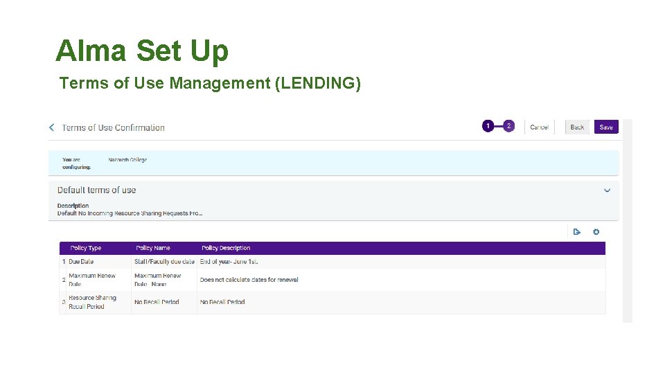 Alma Set Up Terms of Use Management (LENDING) 