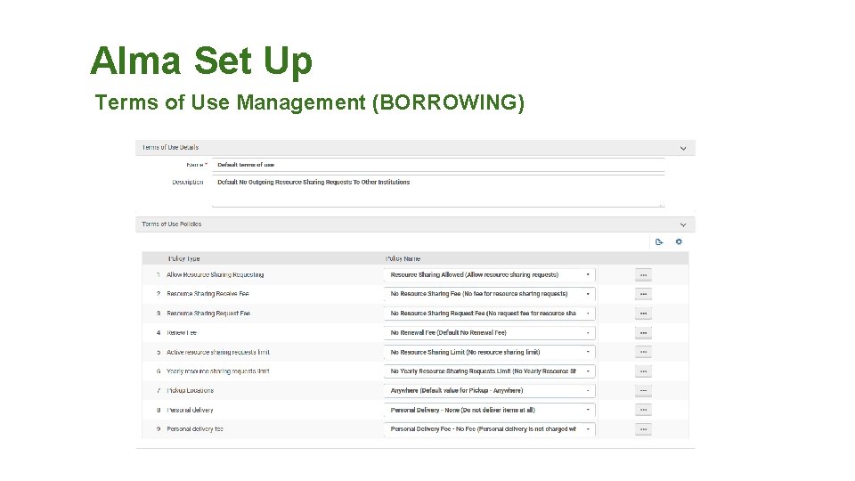 Alma Set Up Terms of Use Management (BORROWING) 