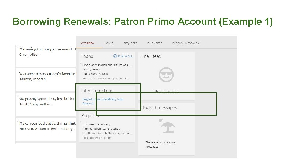 Borrowing Renewals: Patron Primo Account (Example 1) 