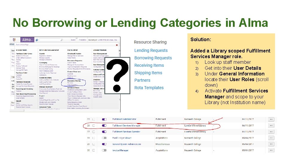 No Borrowing or Lending Categories in Alma Solution: Added a Library scoped Fulfillment Services