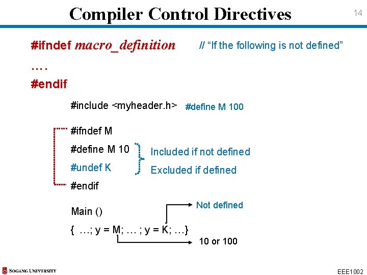 Compiler Control Directives #ifndef macro_definition 14 // “If the following is not defined” ….