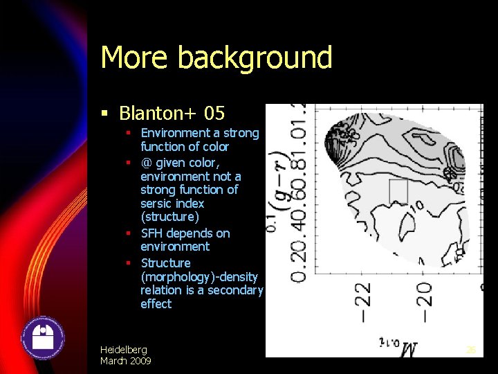 More background § Blanton+ 05 § Environment a strong function of color § @