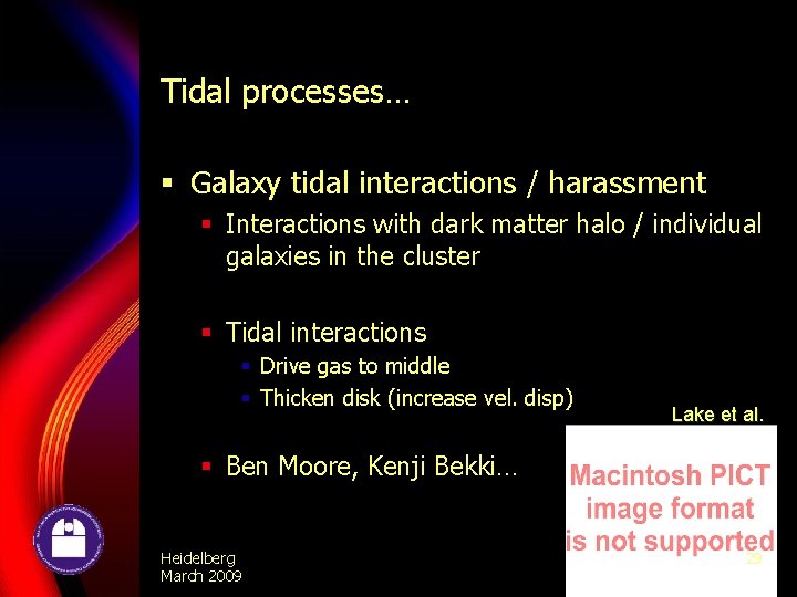 Tidal processes… § Galaxy tidal interactions / harassment § Interactions with dark matter halo