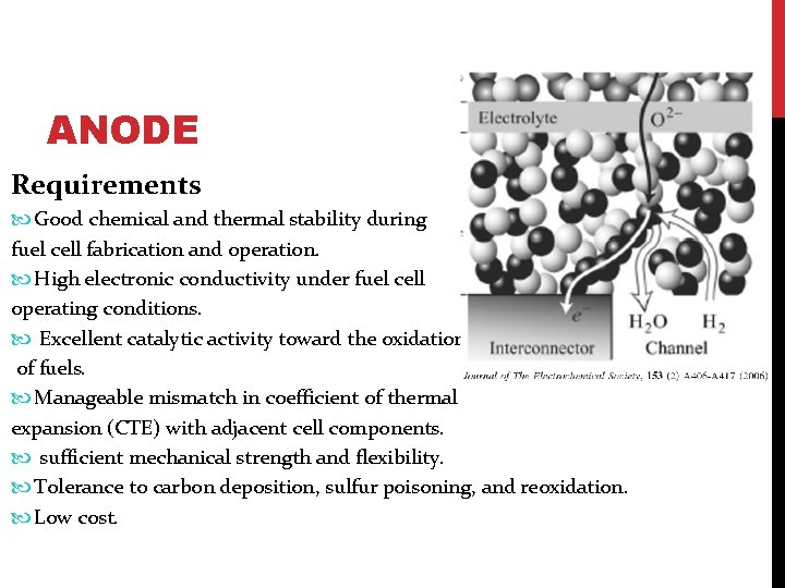 ANODE Requirements Good chemical and thermal stability during fuel cell fabrication and operation. High