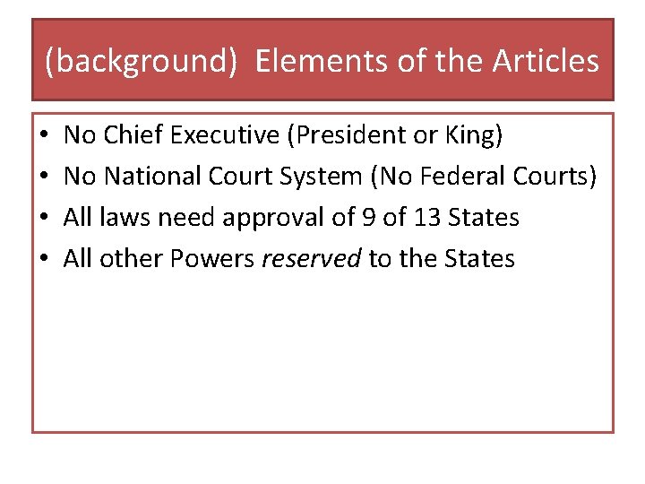 (background) Elements of the Articles • • No Chief Executive (President or King) No (background) Elements of the Articles • • No Chief Executive (President or King) No
