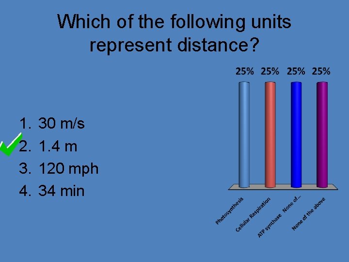 Which of the following units represent distance? 1. 2. 3. 4. 30 m/s 1.