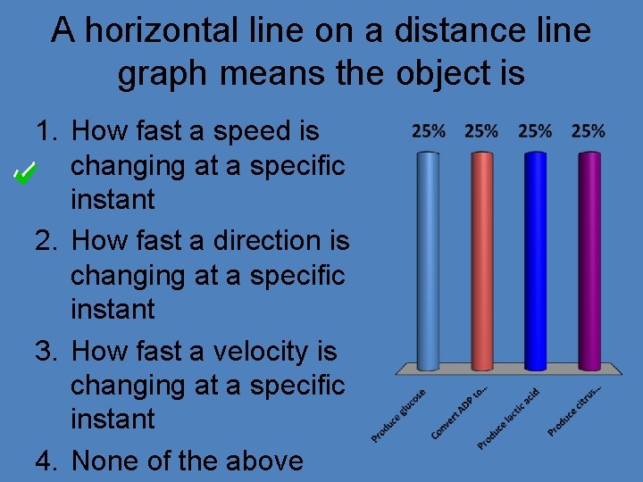 A horizontal line on a distance line graph means the object is 1. How
