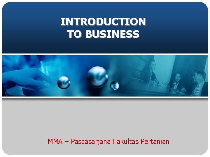 INTRODUCTION TO BUSINESS MMA – Pascasarjana Fakultas Pertanian 