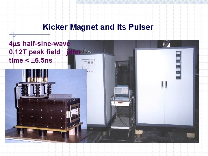Kicker Magnet and Its Pulser 4 s half-sine-wave 0. 12 T peak field jitter