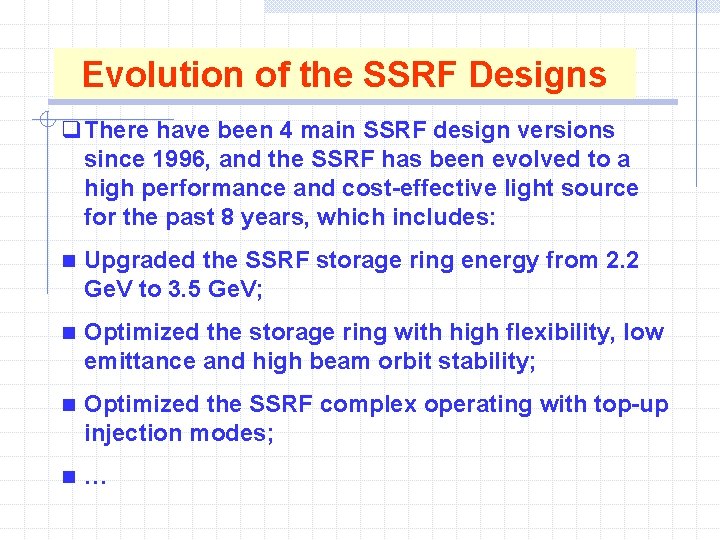 Evolution of the SSRF Designs q There have been 4 main SSRF design versions