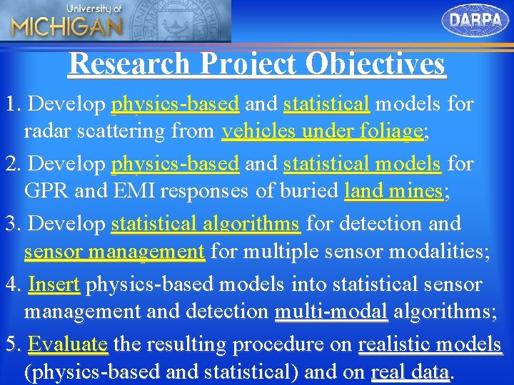 Research Project Objectives 1. Develop physics-based and statistical models for radar scattering from vehicles