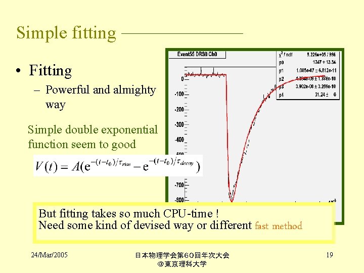 Simple fitting • Fitting – Powerful and almighty way Simple double exponential function seem