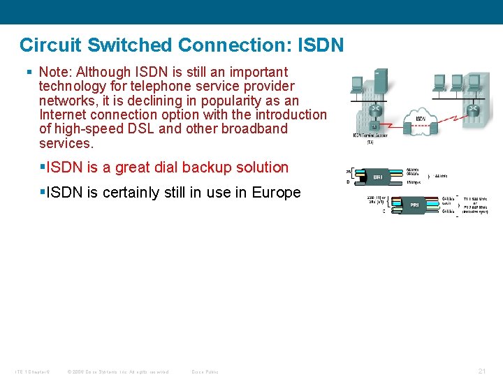 Circuit Switched Connection: ISDN § Note: Although ISDN is still an important technology for