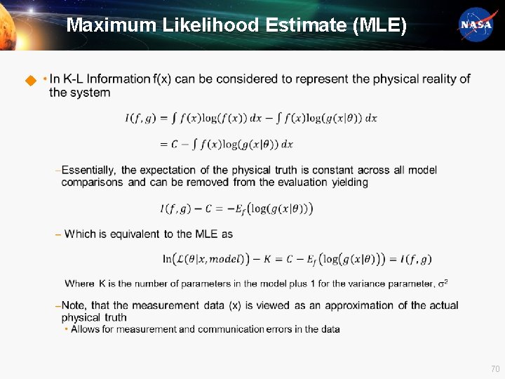 Maximum Likelihood Estimate (MLE) u 70 