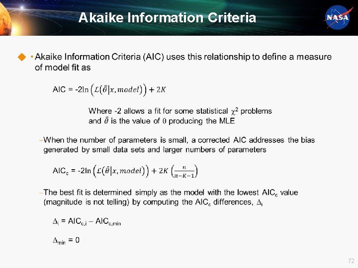 Akaike Information Criteria u 72 