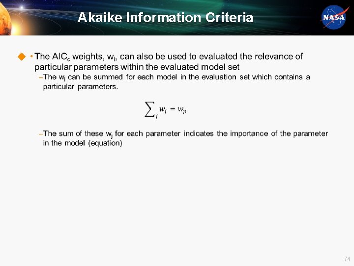 Akaike Information Criteria u 74 