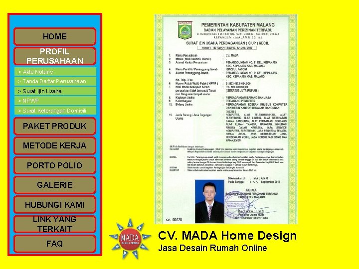 HOME PROFIL PERUSAHAAN > Akte Notaris > Tanda Daftar Perusahaan > Surat Ijin Usaha HOME PROFIL PERUSAHAAN > Akte Notaris > Tanda Daftar Perusahaan > Surat Ijin Usaha