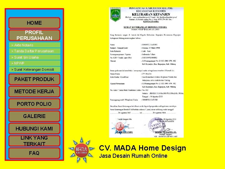 HOME PROFIL PERUSAHAAN > Akte Notaris > Tanda Daftar Perusahaan > Surat Ijin Usaha HOME PROFIL PERUSAHAAN > Akte Notaris > Tanda Daftar Perusahaan > Surat Ijin Usaha