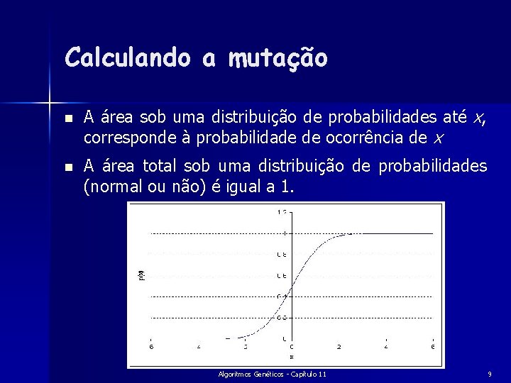 Calculando a mutação n n A área sob uma distribuição de probabilidades até x,