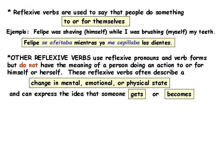 * Reflexive verbs are used to say that people do something to or for * Reflexive verbs are used to say that people do something to or for