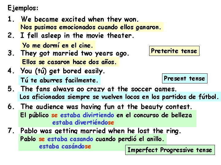 Ejemplos: 1. We became excited when they won. Nos pusimos emocionados cuando ellos ganaron. Ejemplos: 1. We became excited when they won. Nos pusimos emocionados cuando ellos ganaron.
