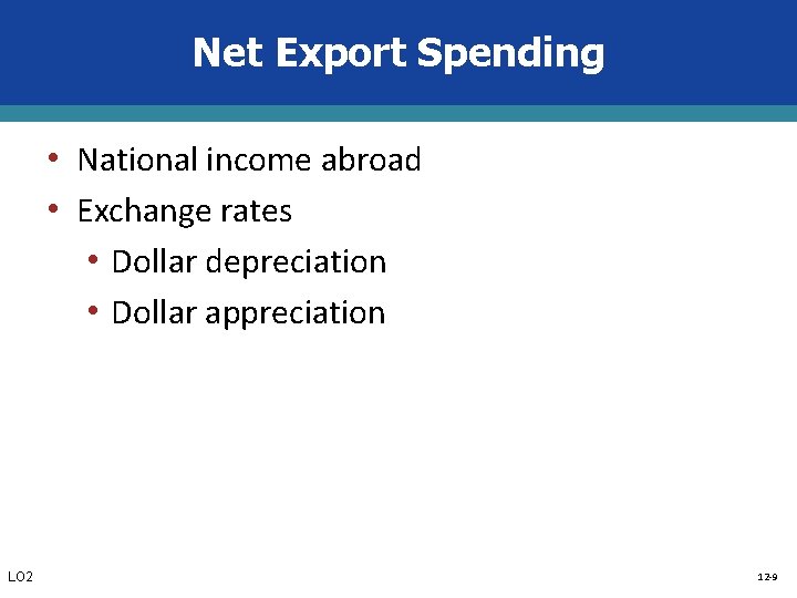 Net Export Spending • National income abroad • Exchange rates • Dollar depreciation •