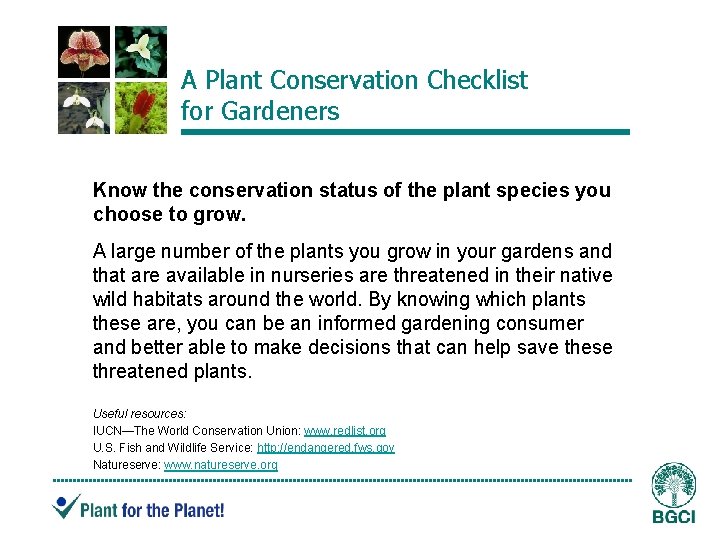 A Plant Conservation Checklist for Gardeners Know the conservation status of the plant species