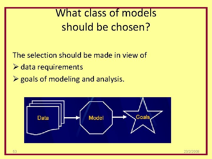 What class of models should be chosen? The selection should be made in view