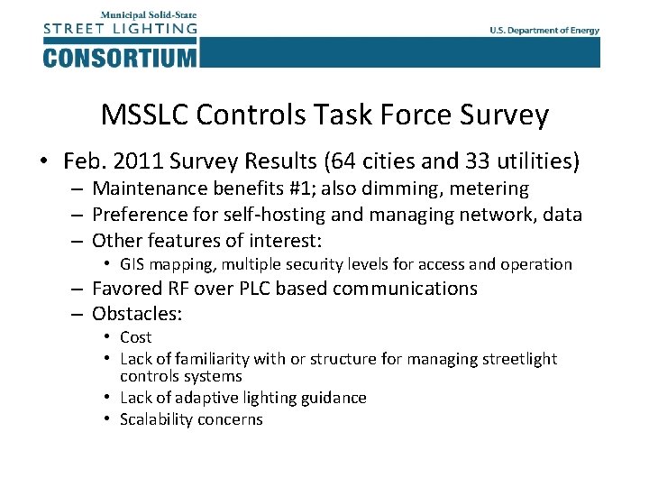 MSSLC Controls Task Force Survey • Feb. 2011 Survey Results (64 cities and 33