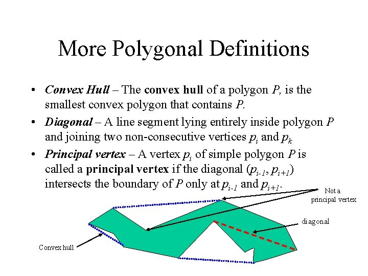 More Polygonal Definitions • Convex Hull – The convex hull of a polygon P,