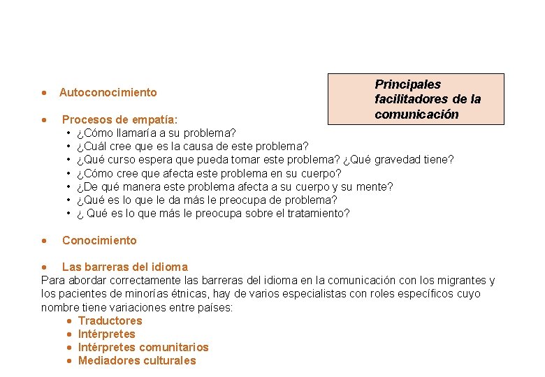Autoconocimiento Principales facilitadores de la comunicación Procesos de empatía: • ¿Cómo llamaría a Autoconocimiento Principales facilitadores de la comunicación Procesos de empatía: • ¿Cómo llamaría a