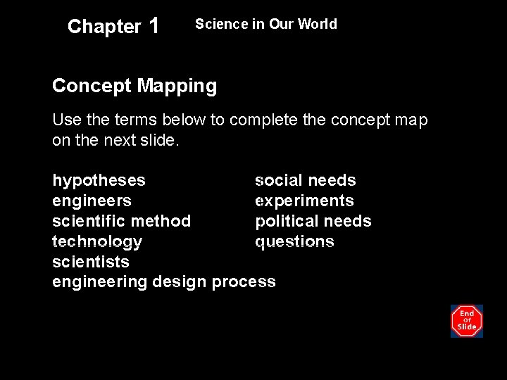 Chapter 1 Science in Our World Concept Mapping Use the terms below to complete