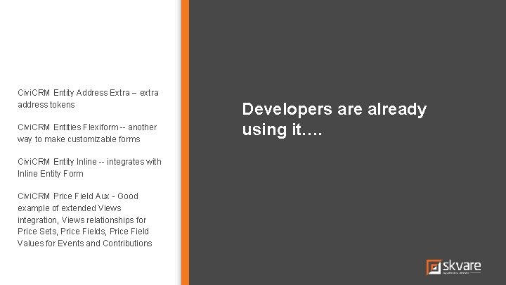 Civi. CRM Entity Address Extra -- extra address tokens Civi. CRM Entities Flexiform -- Civi. CRM Entity Address Extra -- extra address tokens Civi. CRM Entities Flexiform --