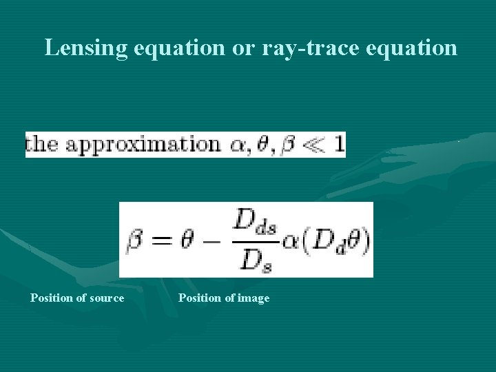 Lensing equation or ray-trace equation Position of source Position of image 